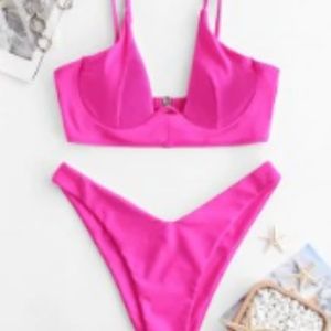 NWT ZAFUL Underwire Neon Bikini Set - PINK Large